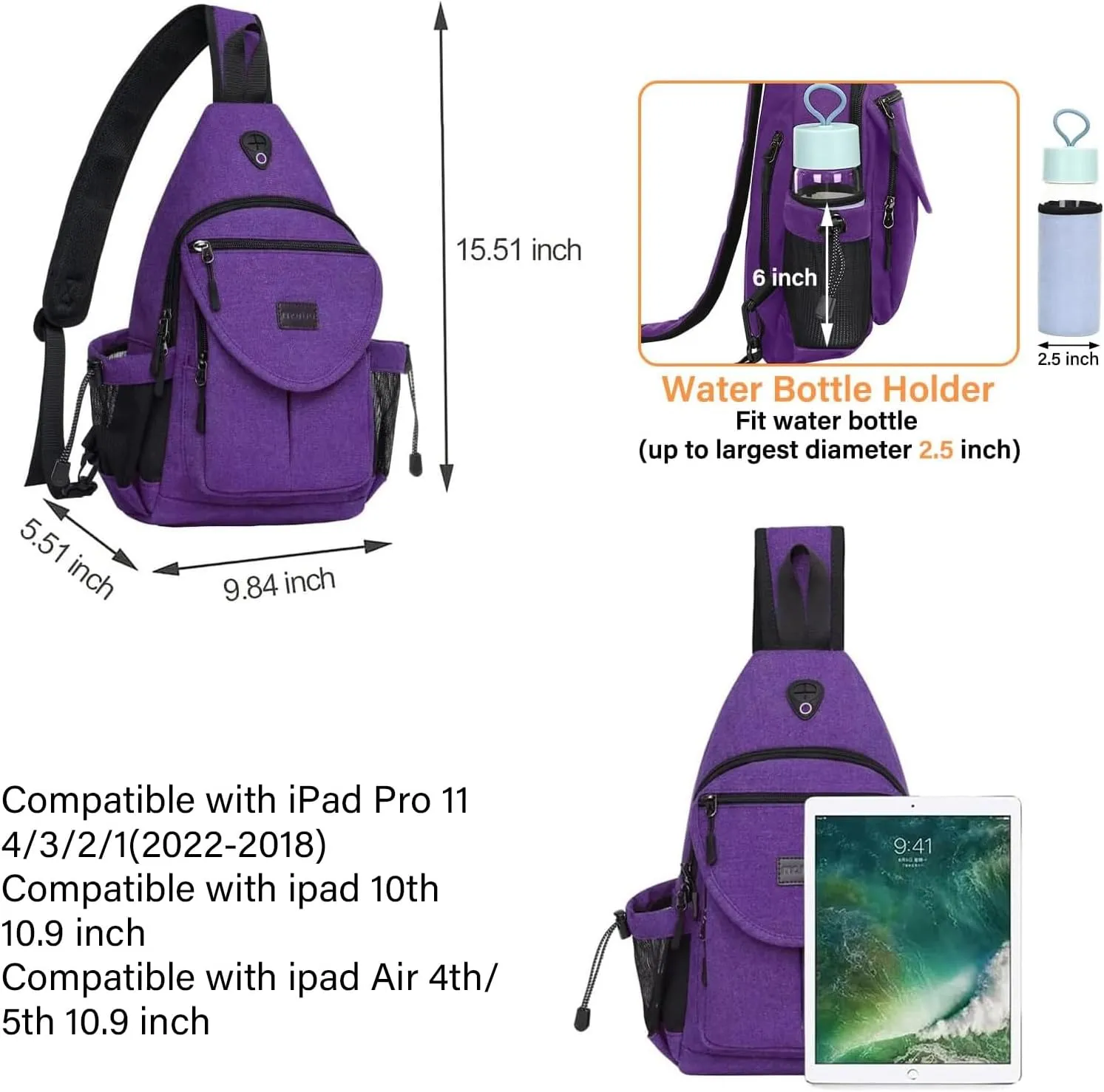MOSISO Sling Backpack,Canvas Crossbody Hiking Daypack Bag with Anti-theft Pocket