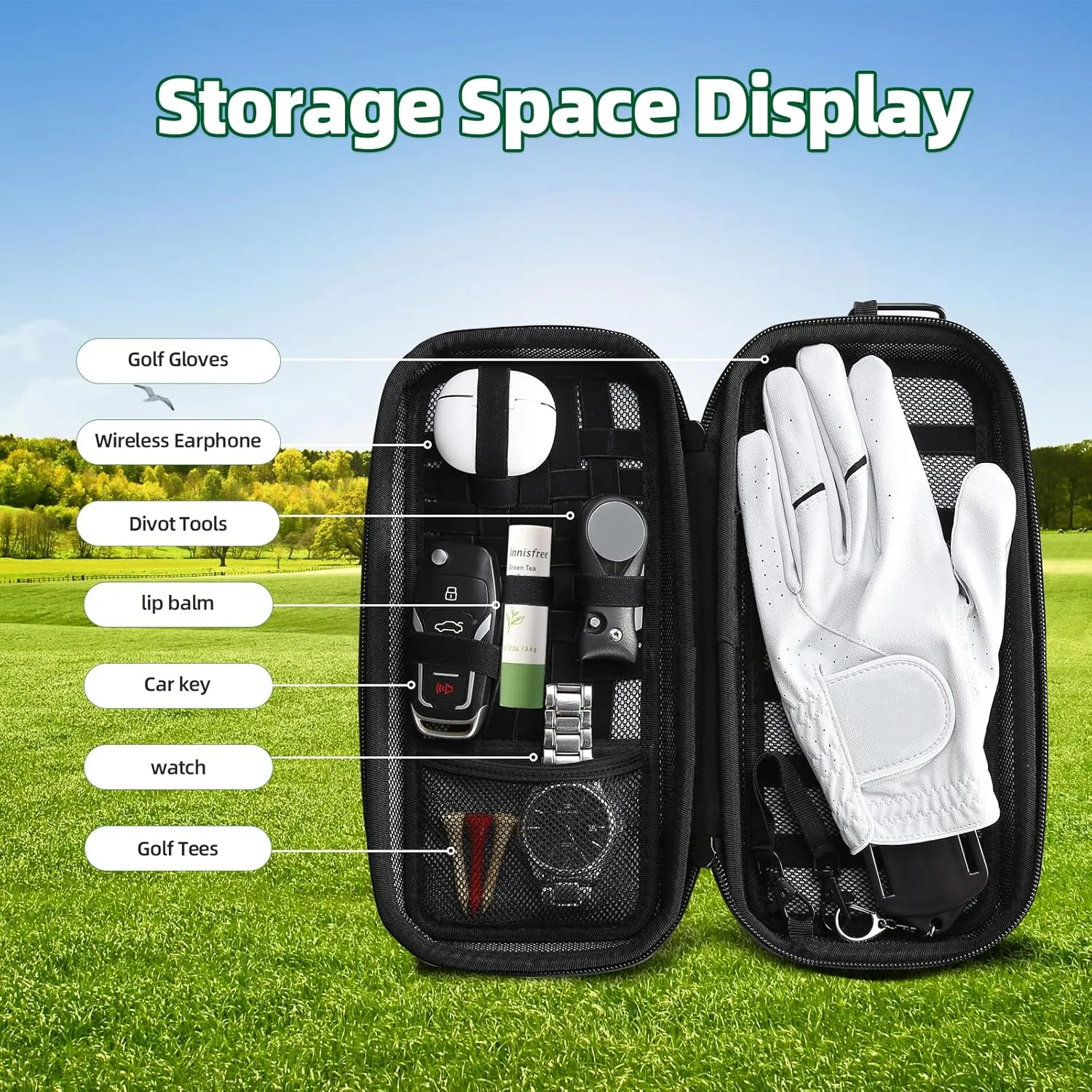 MOSLA Golf Accessory Case with Golf Bag Clip for Golfers Golf Performance Gloves Holder Case for Phone, Tees, Repair Tools, Ball Markers and Golf Essentials. Removable Golf Glove Hanger