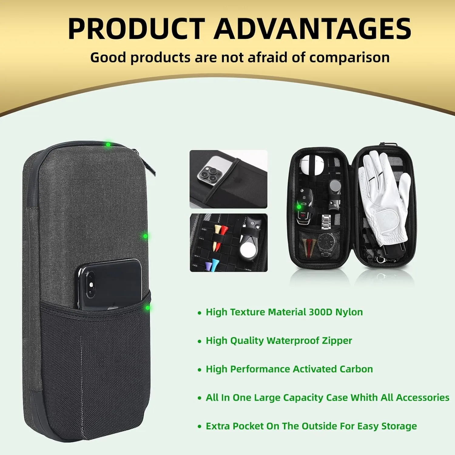 MOSLA Golf Accessory Case with Golf Bag Clip for Golfers Golf Performance Gloves Holder Case for Phone, Tees, Repair Tools, Ball Markers and Golf Essentials. Removable Golf Glove Hanger