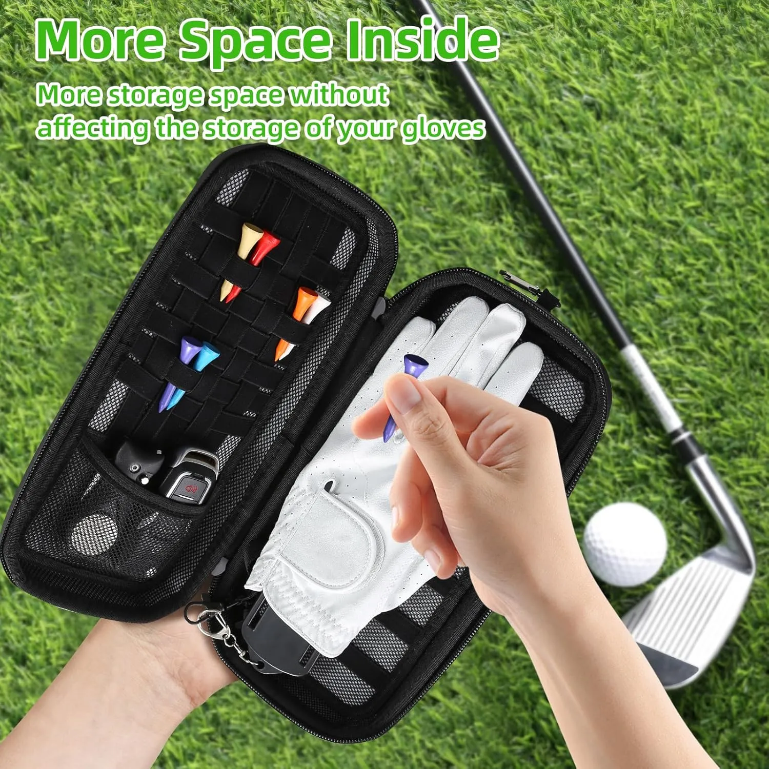 MOSLA Golf Accessory Case with Golf Bag Clip for Golfers Golf Performance Gloves Holder Case for Phone, Tees, Repair Tools, Ball Markers and Golf Essentials. Removable Golf Glove Hanger