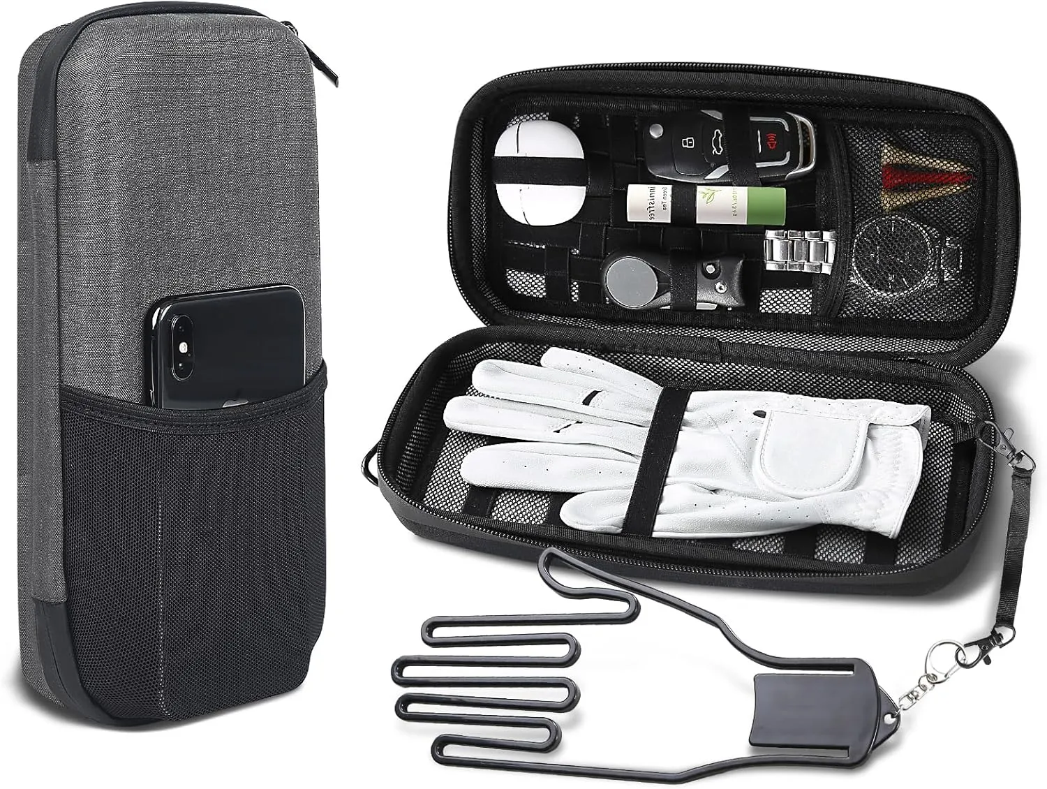 MOSLA Golf Accessory Case with Golf Bag Clip for Golfers Golf Performance Gloves Holder Case for Phone, Tees, Repair Tools, Ball Markers and Golf Essentials. Removable Golf Glove Hanger