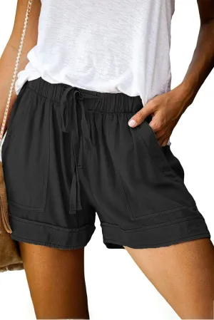 Mosucoirl Women Comfy Drawstring Casual Elastic Waist Pure Color Shorts Summer Beach Lightweight Short Pants with Pockets