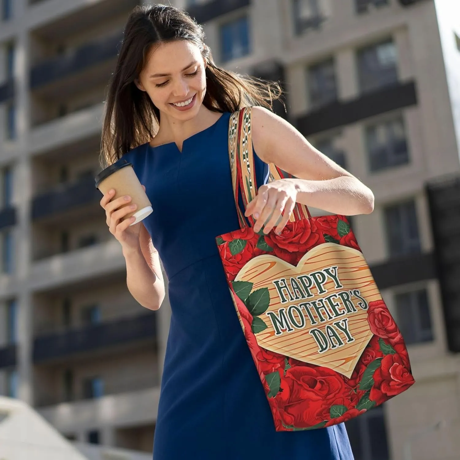 Mother's Day Sunflower to My Mom Canvas Totes Bag Shoulder Bags Shopping Crossbody Travel Handbag 13.8 X 15.4 inch