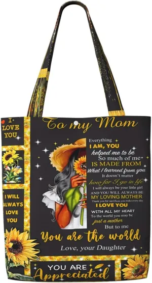 Mother's Day Sunflower to My Mom Canvas Totes Bag Shoulder Bags Shopping Crossbody Travel Handbag 13.8 X 15.4 inch