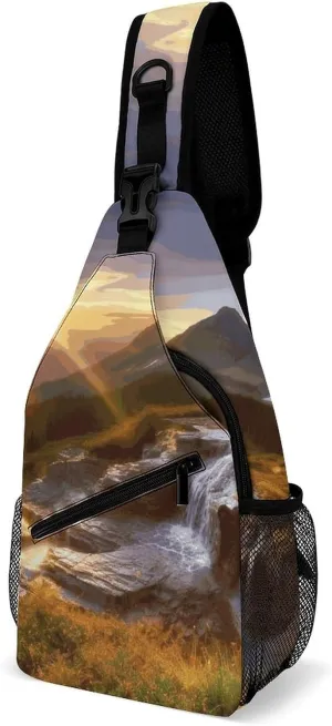 Mountain Sunrise Landscape Sling Bag Crossbody Chest Bags Hiking Backpack Shoulder Backpack For Women Men Travel