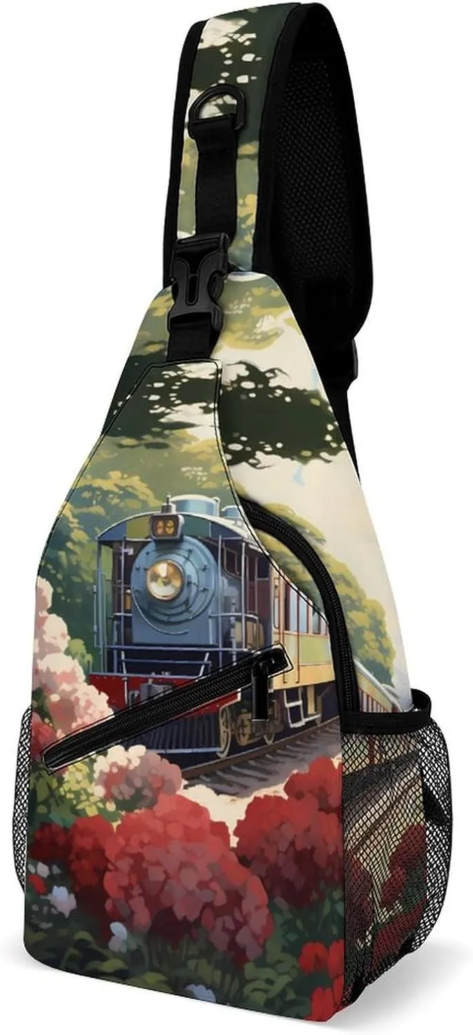 Mountain Train Railroad Tracks Sling Bags Travel Crossbody Shoulder Bag Small Chest Bag Hiking Backpack for Women Men