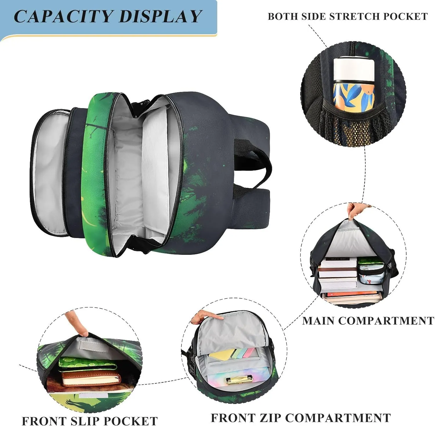 Multi-Compartment Student Shoulder Bag Backpack Forest Giant Dragon School Bags for Boys Girls with Reflective Stripes Large Capacity Printing Backpack