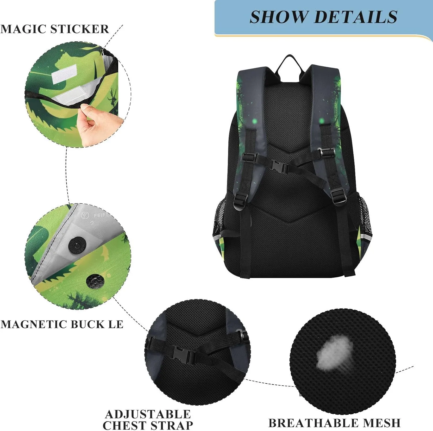 Multi-Compartment Student Shoulder Bag Backpack Forest Giant Dragon School Bags for Boys Girls with Reflective Stripes Large Capacity Printing Backpack