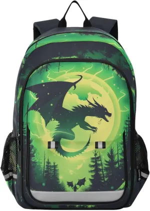 Multi-Compartment Student Shoulder Bag Backpack Forest Giant Dragon School Bags for Boys Girls with Reflective Stripes Large Capacity Printing Backpack