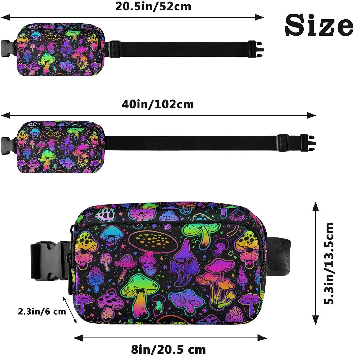 Mushroom Fanny Pack for Men Women Belt Bag Waterproof Waist Bags With Adjustable Straps Presents for Travel Sports Workout