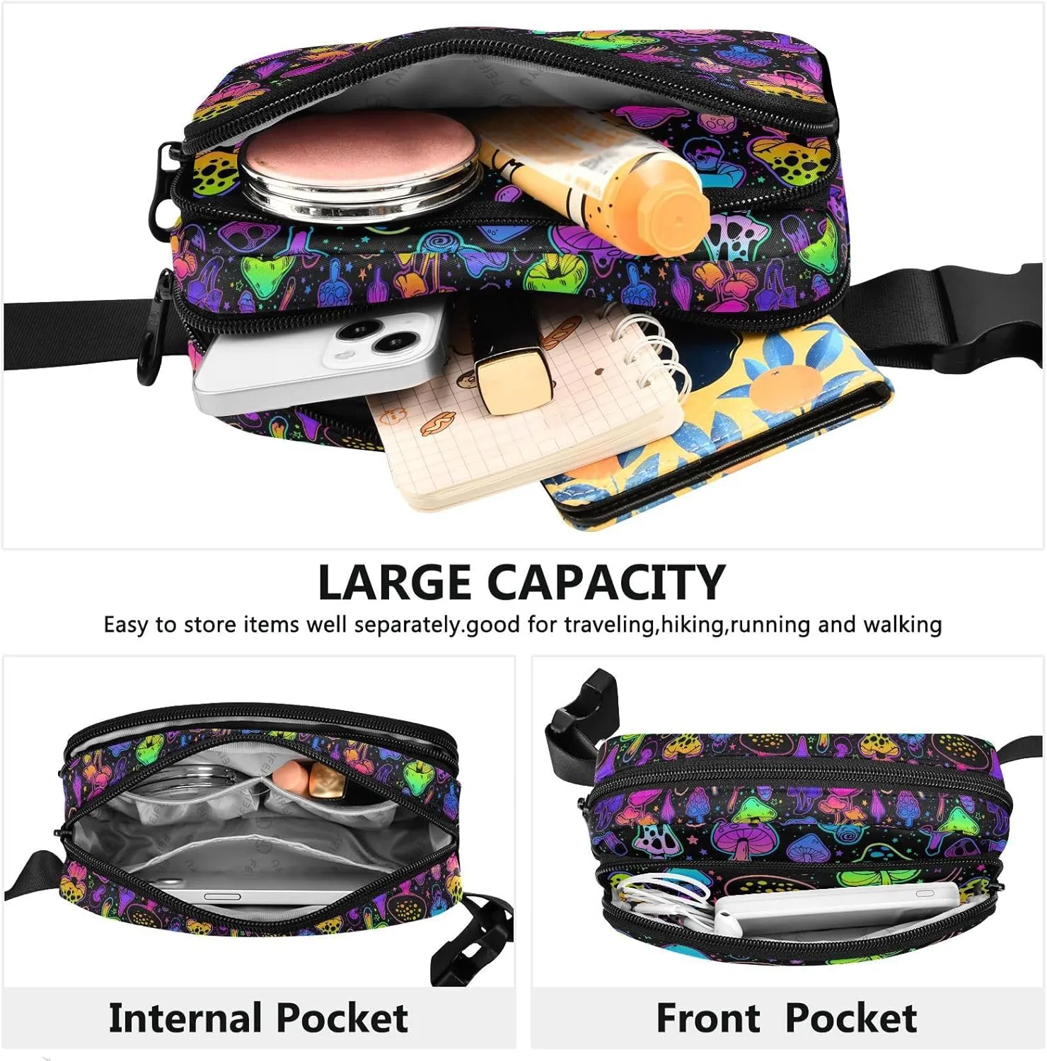 Mushroom Fanny Pack for Men Women Belt Bag Waterproof Waist Bags With Adjustable Straps Presents for Travel Sports Workout