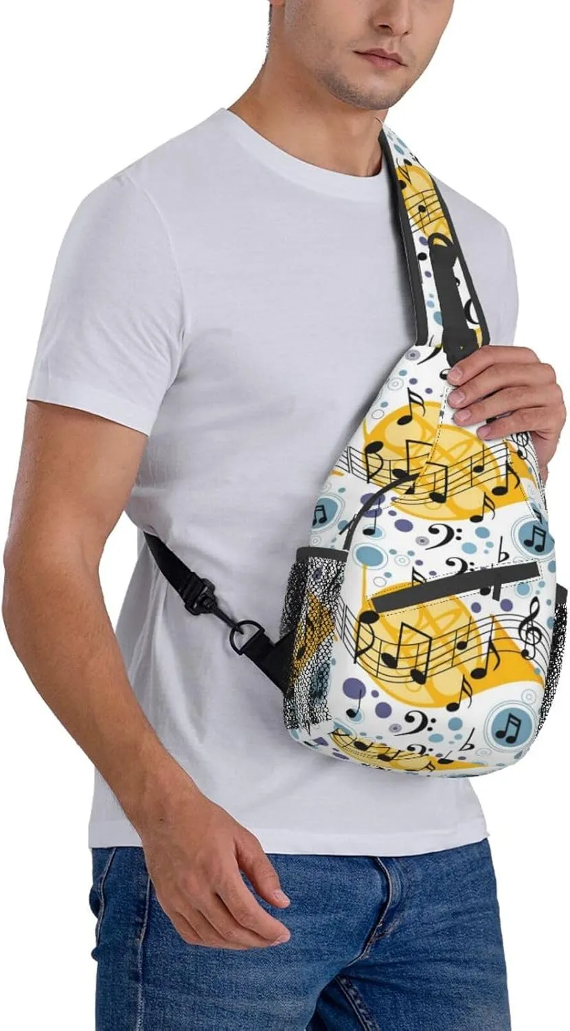 Music Note Piano Keys Sling Bag, Fashion Crossbody Backpack Shoulder Bag Chest Bag for Men Women Hiking Travel