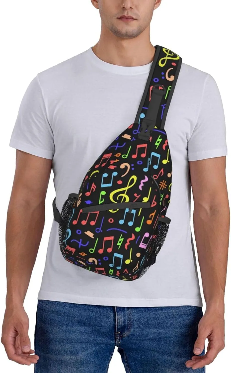 Music Note Piano Keys Sling Bag, Fashion Crossbody Backpack Shoulder Bag Chest Bag for Men Women Hiking Travel
