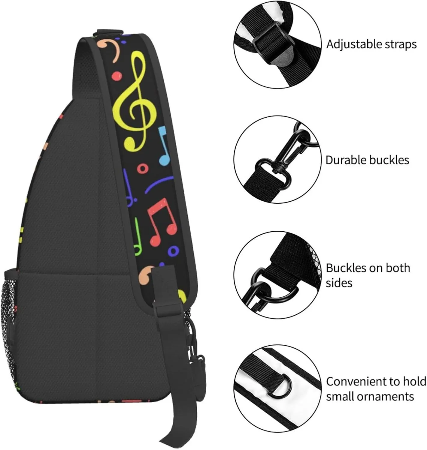 Music Note Piano Keys Sling Bag, Fashion Crossbody Backpack Shoulder Bag Chest Bag for Men Women Hiking Travel