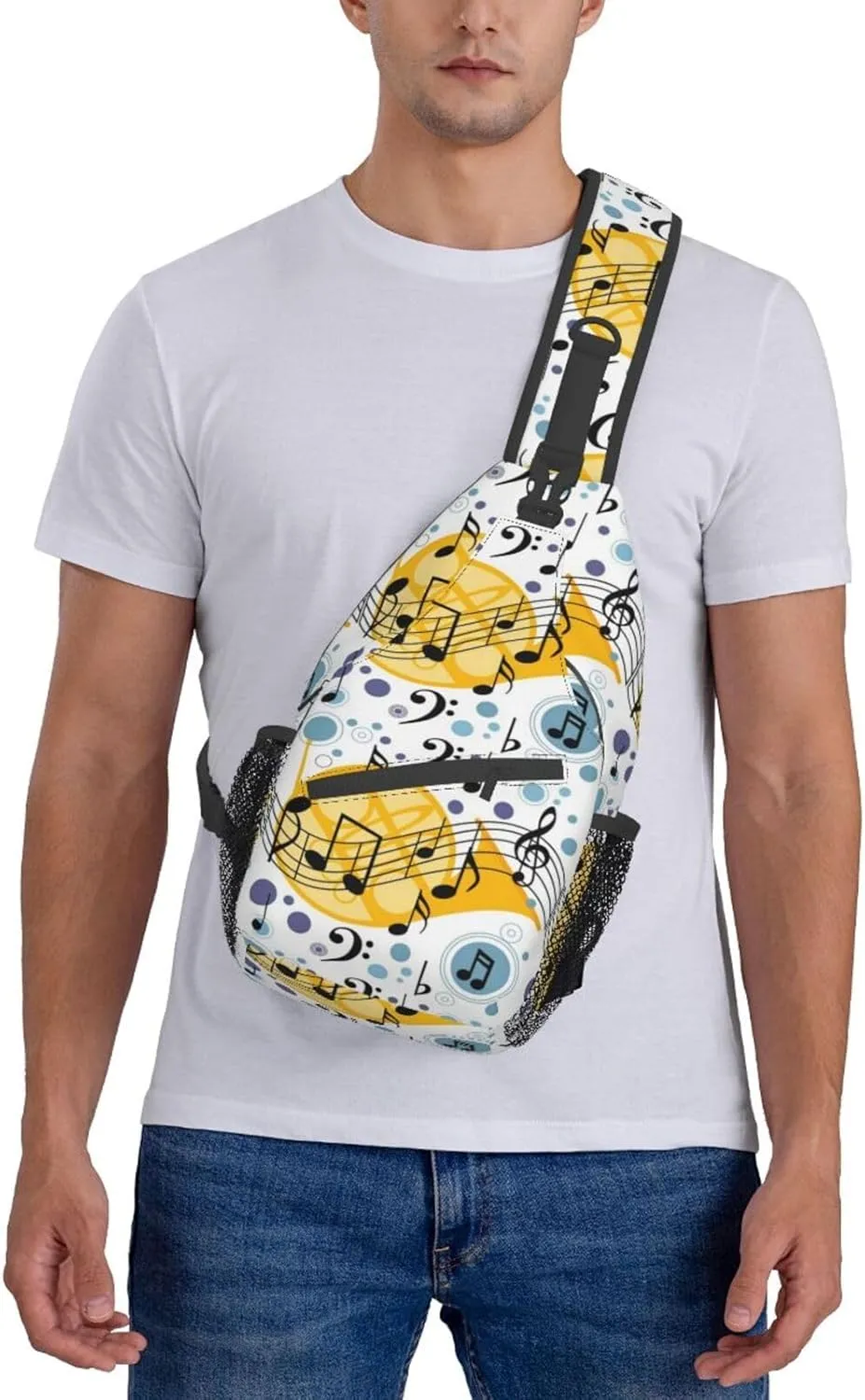 Music Note Piano Keys Sling Bag, Fashion Crossbody Backpack Shoulder Bag Chest Bag for Men Women Hiking Travel