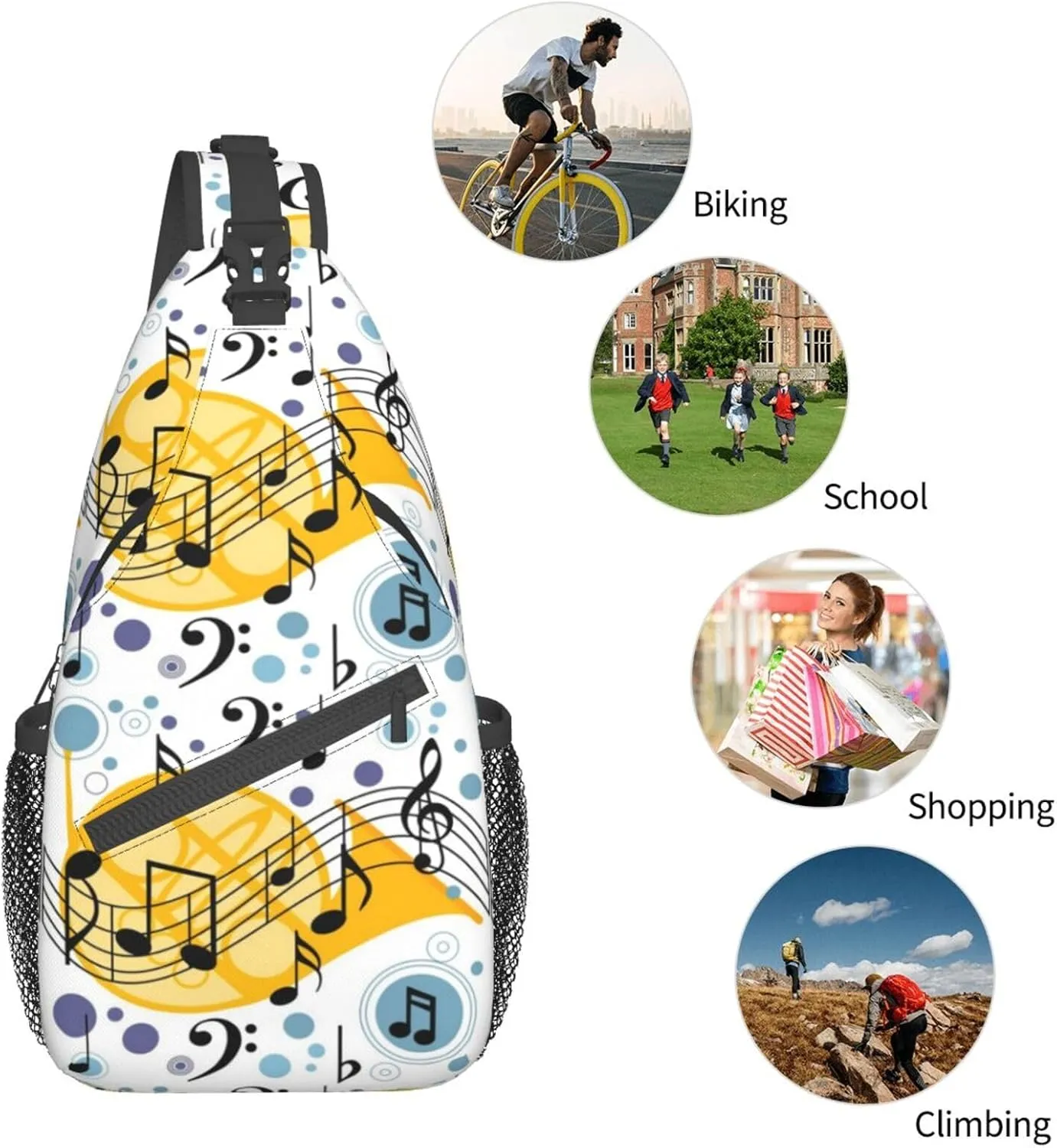 Music Note Piano Keys Sling Bag, Fashion Crossbody Backpack Shoulder Bag Chest Bag for Men Women Hiking Travel