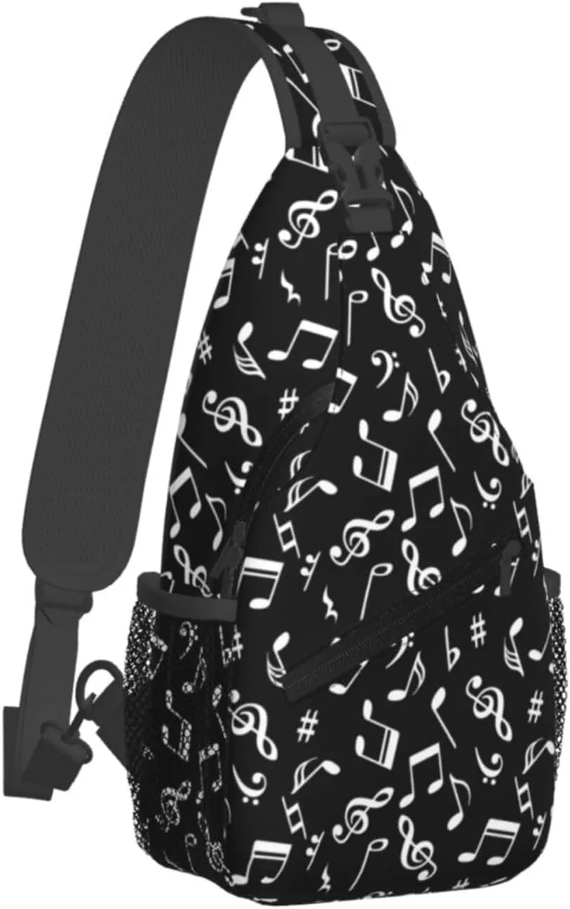 Music Note Sling Bag Cute Piano Crossbody Backpack Shoulder Chest Bags for Men Women Runners Cycling Travel Walking