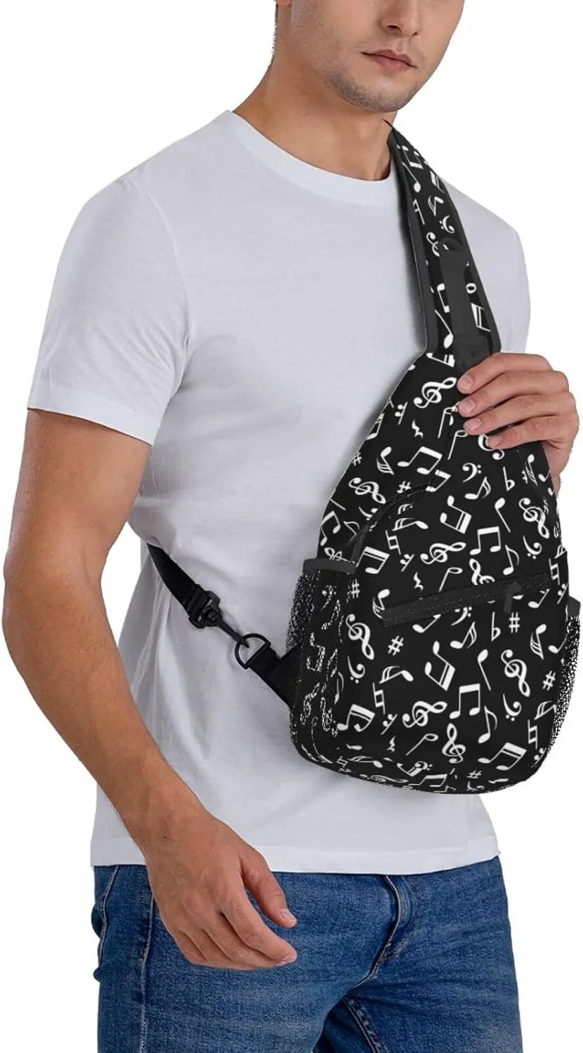 Music Note Sling Bag Cute Piano Crossbody Backpack Shoulder Chest Bags for Men Women Runners Cycling Travel Walking