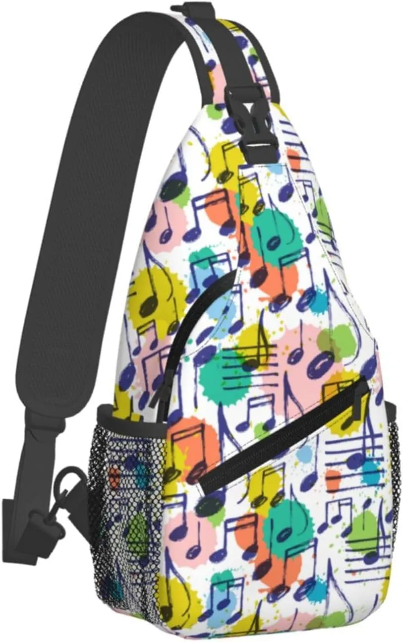 Music Note Sling Bag Cute Piano Crossbody Backpack Shoulder Chest Bags for Men Women Runners Cycling Travel Walking