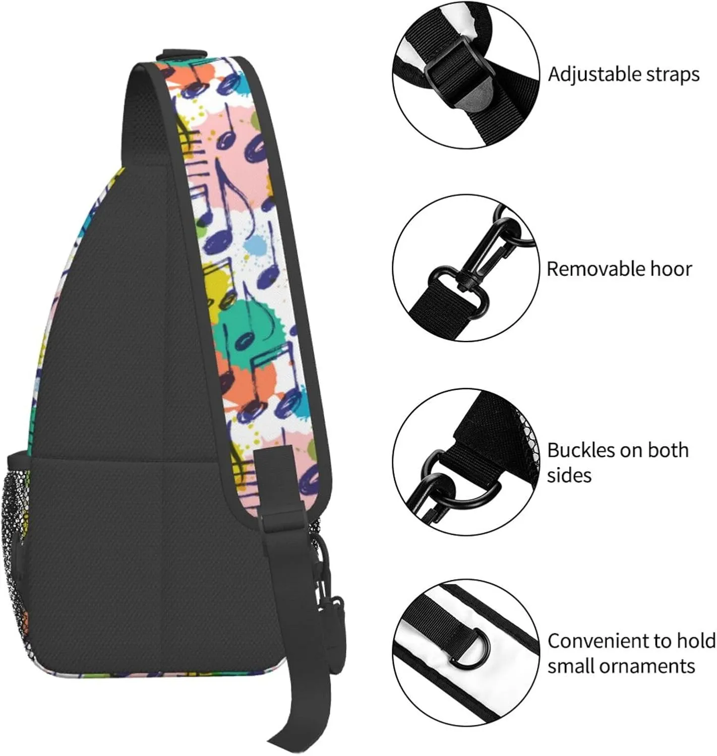 Music Note Sling Bag Cute Piano Crossbody Backpack Shoulder Chest Bags for Men Women Runners Cycling Travel Walking