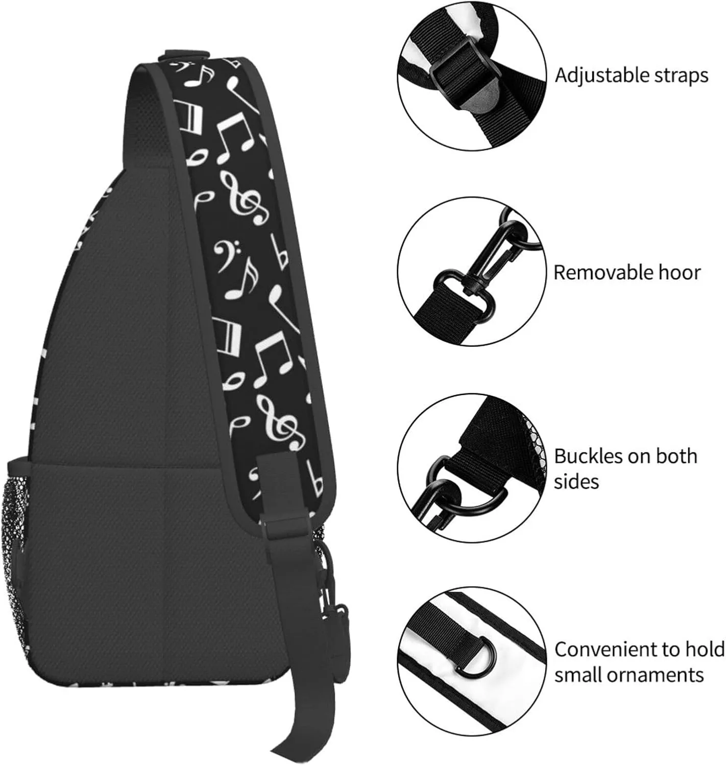 Music Note Sling Bag Cute Piano Crossbody Backpack Shoulder Chest Bags for Men Women Runners Cycling Travel Walking
