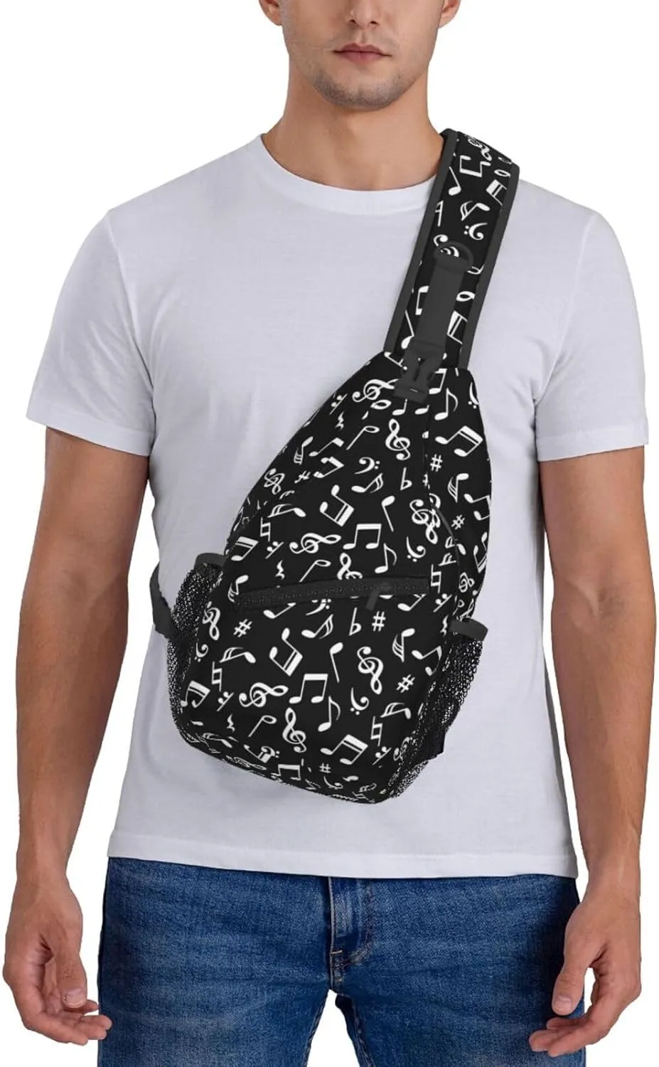 Music Note Sling Bag Cute Piano Crossbody Backpack Shoulder Chest Bags for Men Women Runners Cycling Travel Walking