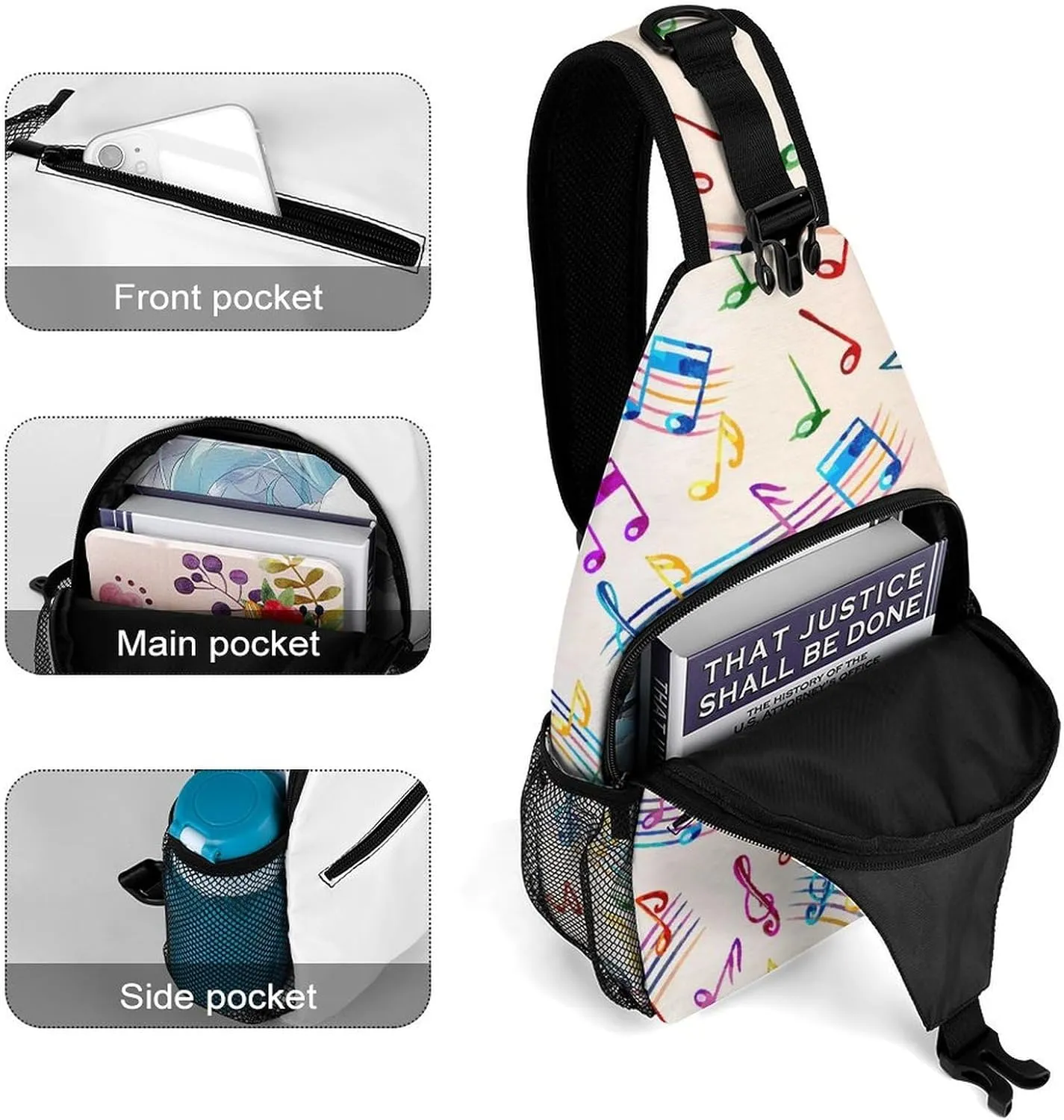 Musical Staves Pattern Sling Bag Crossbody Backpack for Men Women Chest Bag For Travel Hiking Cycling Camping