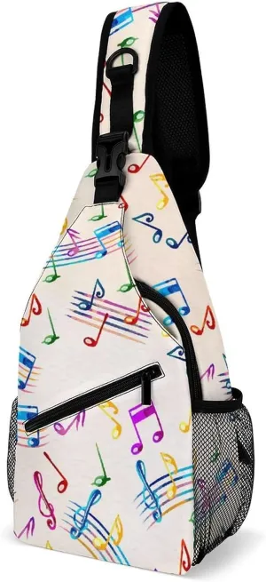 Musical Staves Pattern Sling Bag Crossbody Backpack for Men Women Chest Bag For Travel Hiking Cycling Camping