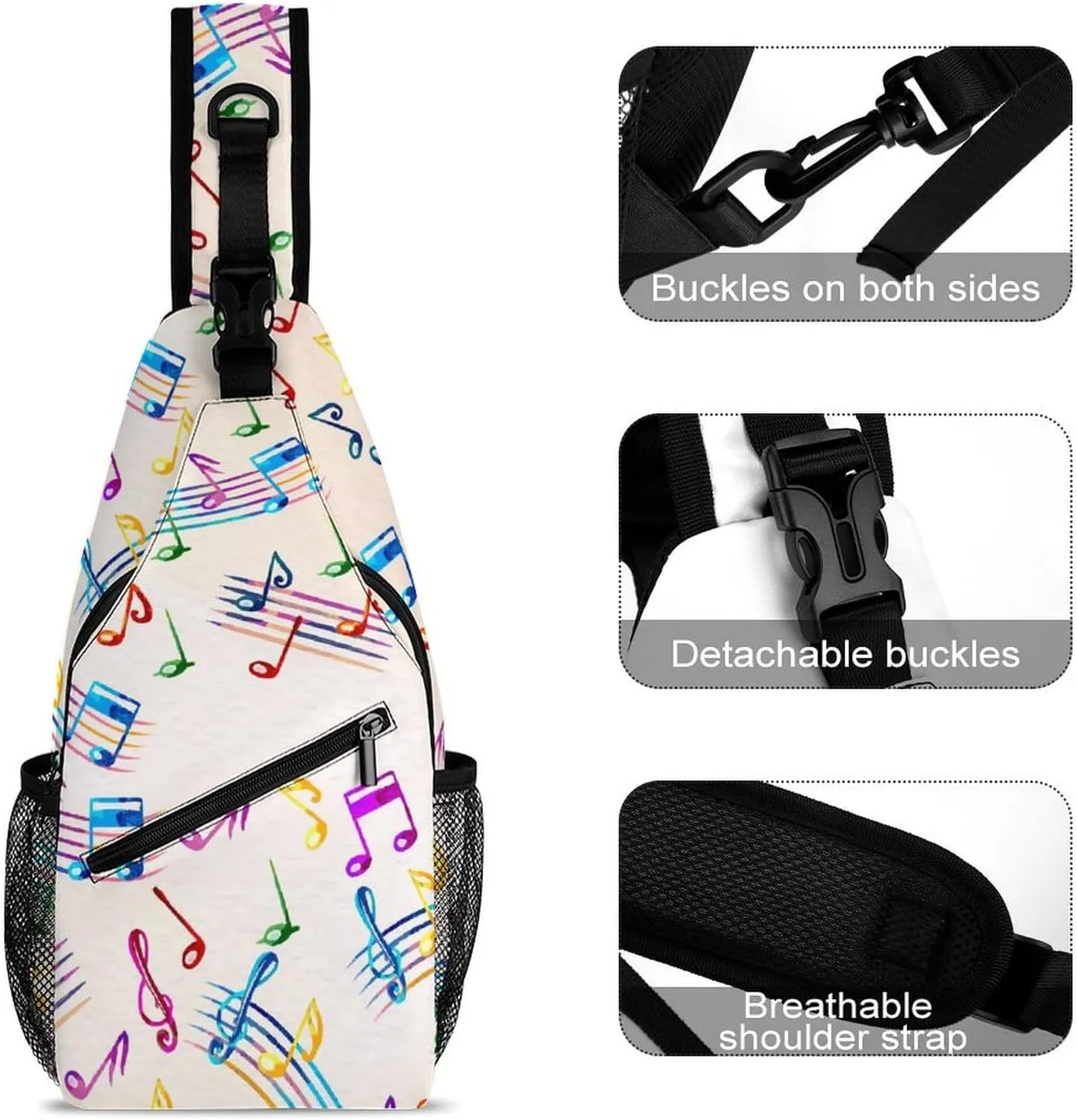Musical Staves Pattern Sling Bag Crossbody Backpack for Men Women Chest Bag For Travel Hiking Cycling Camping