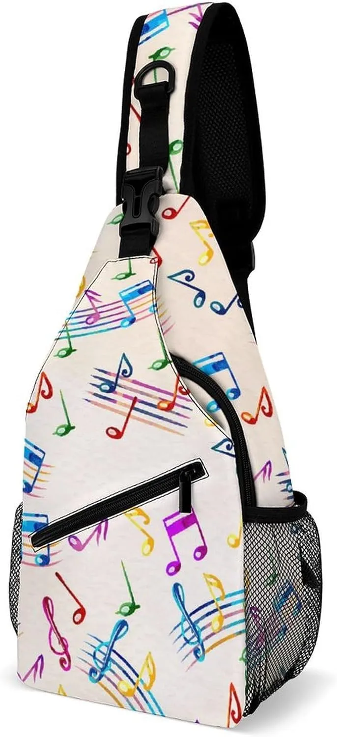Musical Staves Pattern Sling Bag Crossbody Backpack for Men Women Chest Bag For Travel Hiking Cycling Camping