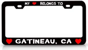 My Heart Belongs to GATINEAU CA USA Canada Cities City Metal Car SUV Truck License Plate Frame Bl g53