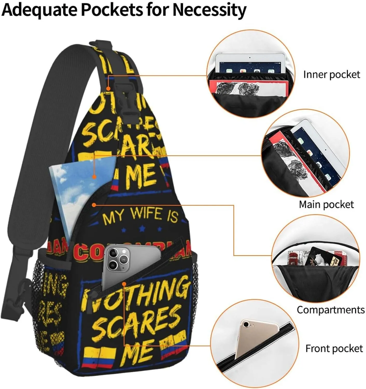 My Wife Is Colombian Colombia Flag Chest Sling Bag Crossbody Shoulder Backpack Bag Gym Cycling Daypack Travel Hiking Cross Bag