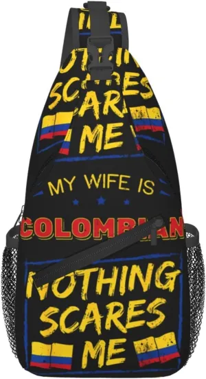 My Wife Is Colombian Colombia Flag Chest Sling Bag Crossbody Shoulder Backpack Bag Gym Cycling Daypack Travel Hiking Cross Bag