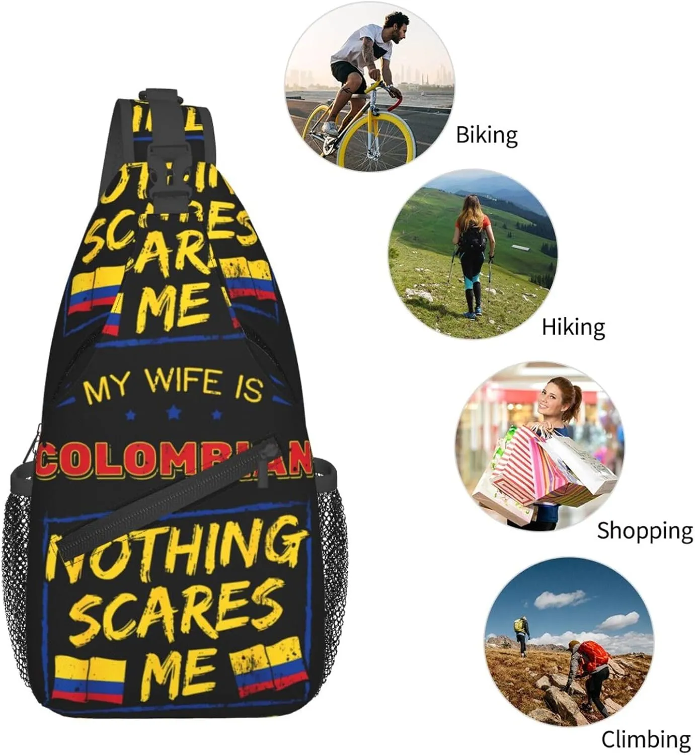 My Wife Is Colombian Colombia Flag Chest Sling Bag Crossbody Shoulder Backpack Bag Gym Cycling Daypack Travel Hiking Cross Bag