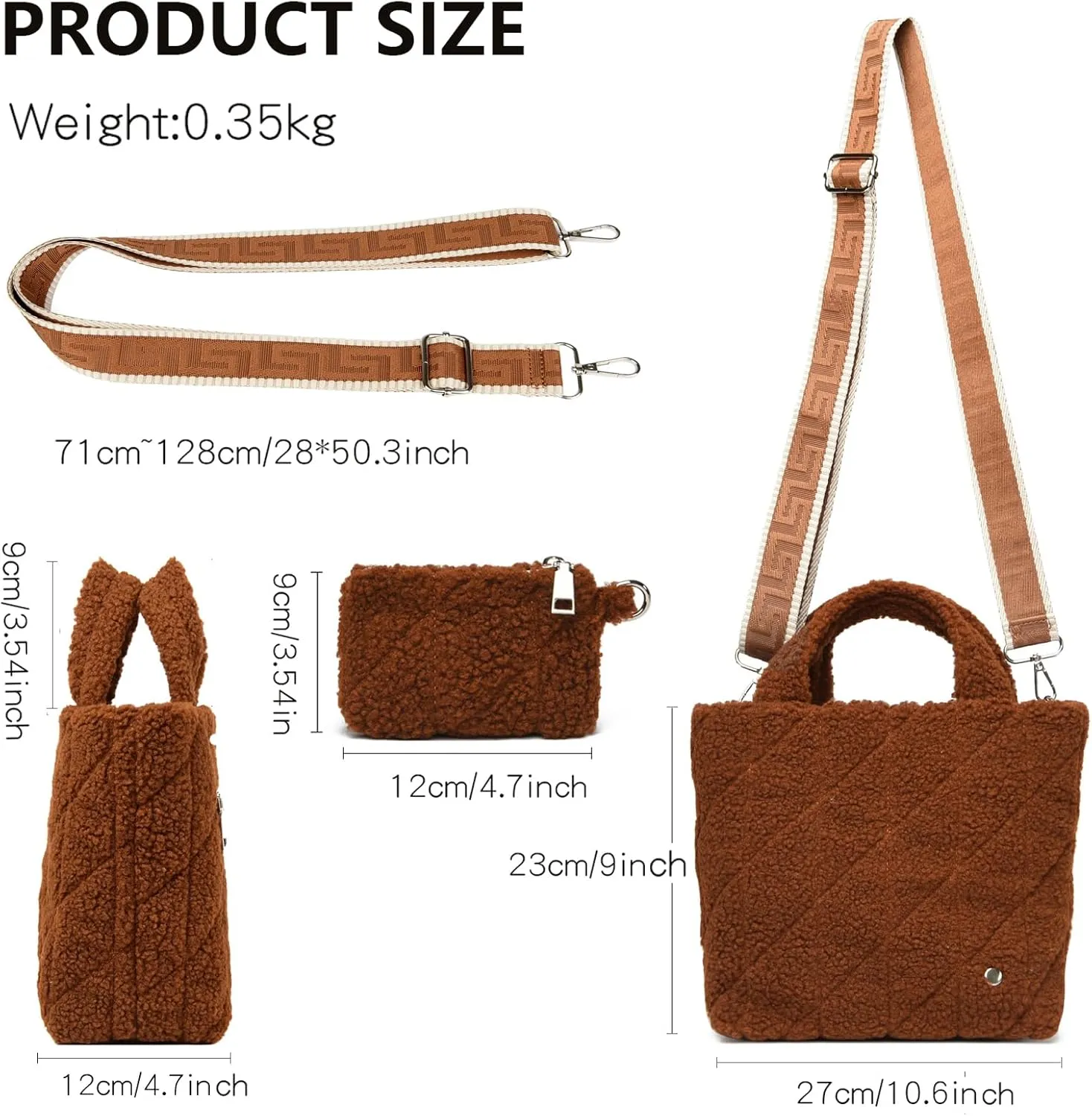 MYHOZEE Small Sherpa Tote Bag, Flurry Crossbody Bags for Women Quilted Fleece Purse Fuzzy Plush Winter Handbags