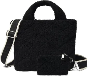 MYHOZEE Small Sherpa Tote Bag, Flurry Crossbody Bags for Women Quilted Fleece Purse Fuzzy Plush Winter Handbags
