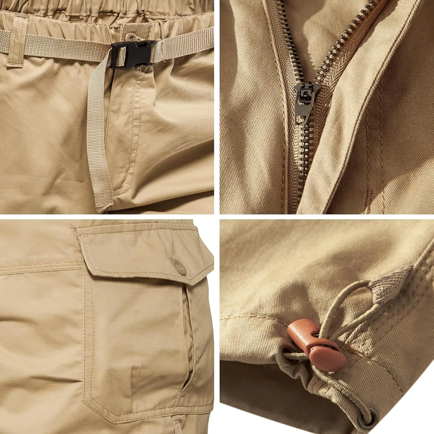 Mylldey Men's Cargo Shorts 3/4 Relaxed Fit Mens Running Shorts 7 Pockets Elastic Waist Cotton Hiking Shorts