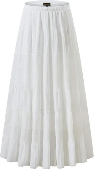 NASHALYLY Women's Chiffon Elastic High Waist Pleated A-Line Flared Maxi Skirts