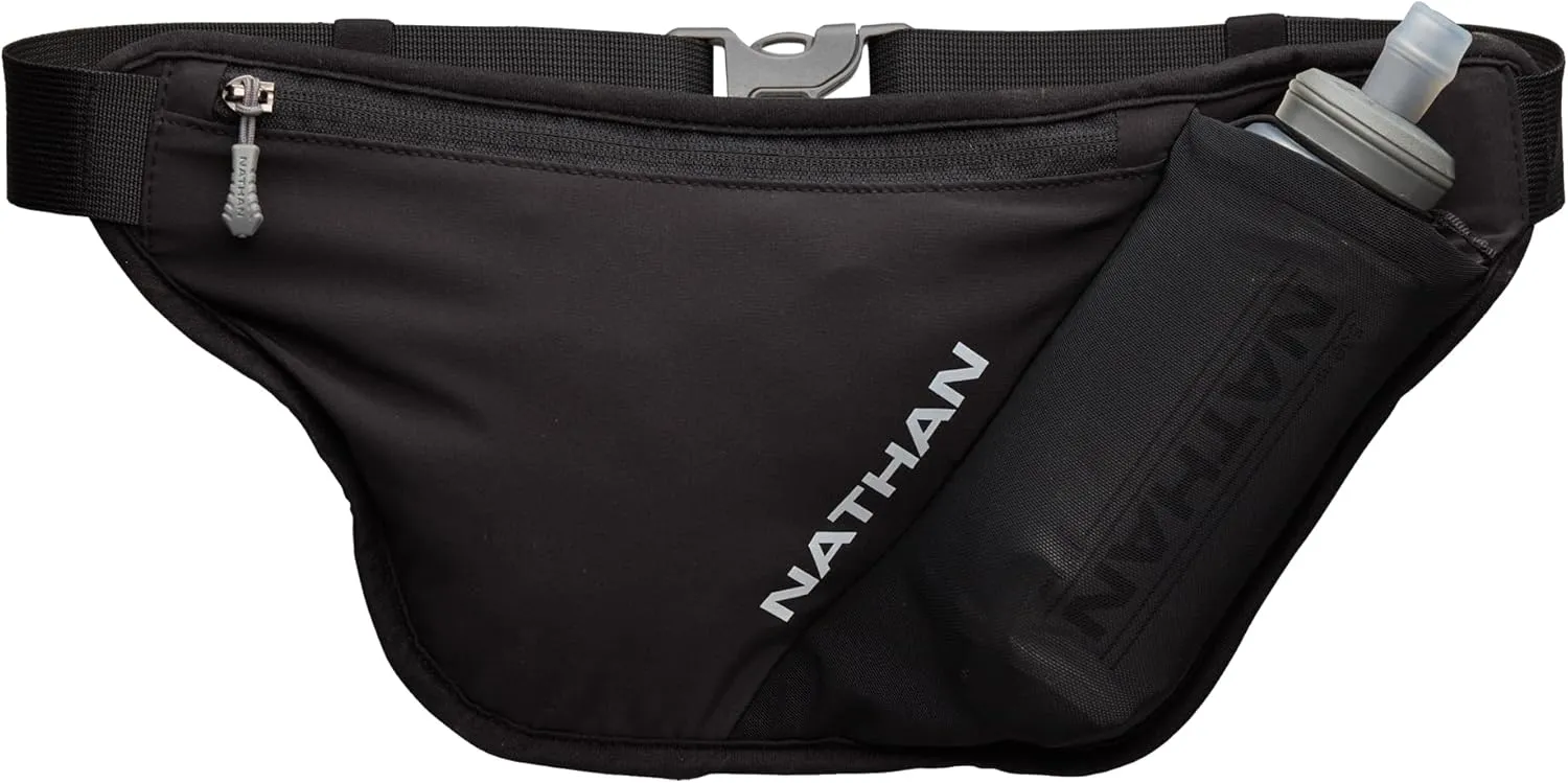 Nathan Hydration Belt for Running - Hydrapak Soft Flask 25 oz Bottle with ExoSpine - Breathable, Adjustable Comfort Fit - Angled Flask Holder - Pinnacle FeatherLite, Ultra-Light, Black