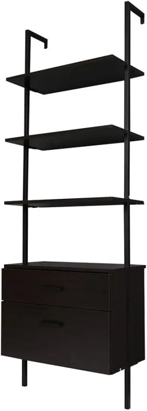 Nathan James Theo Industrial Bookshelf with Wood Drawers and Matte Steel Frame, 3-Shelf, Nutmeg/Black