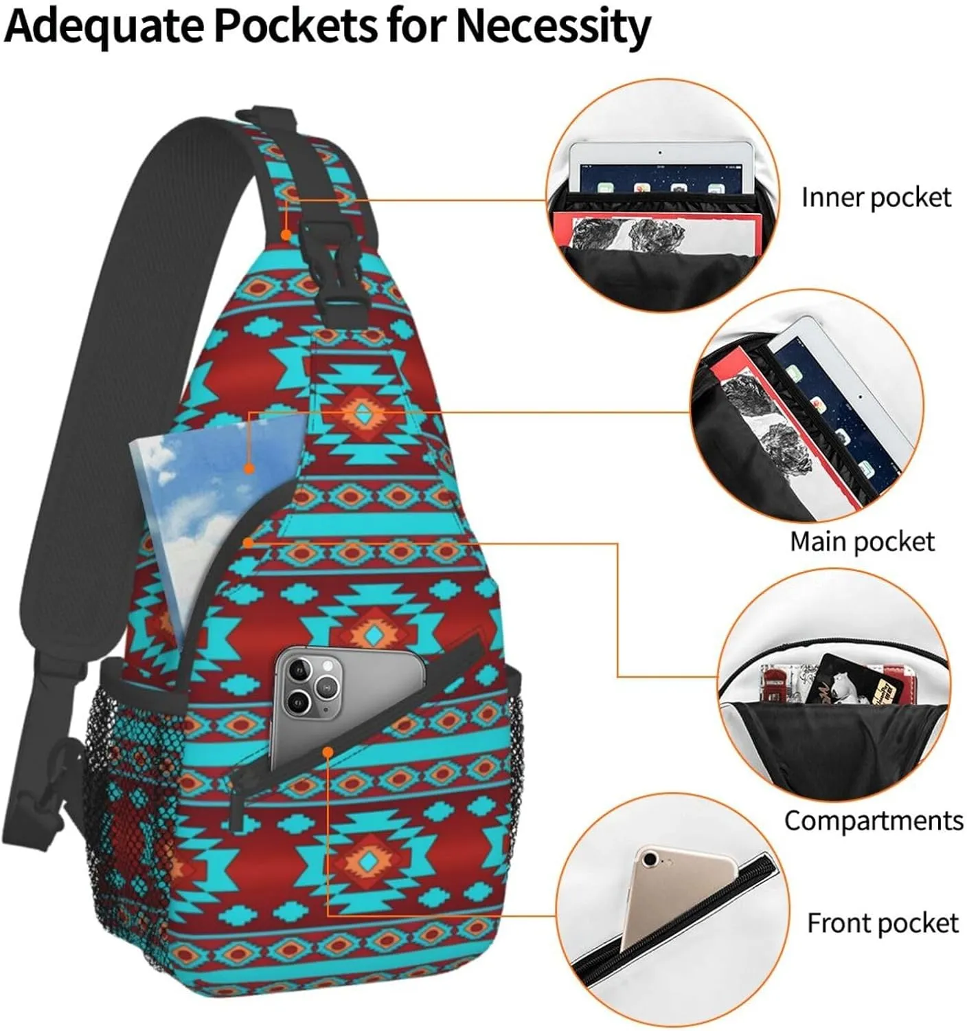 Native American Crossbody Sling Backpack Travel Hiking Daypack For Men Women Shoulder Bag For Climbing Cycling