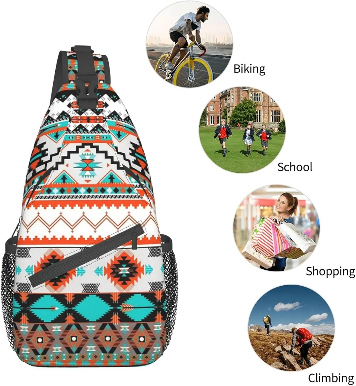 Native American Crossbody Sling Backpack Travel Hiking Daypack For Men Women Shoulder Bag For Climbing Cycling