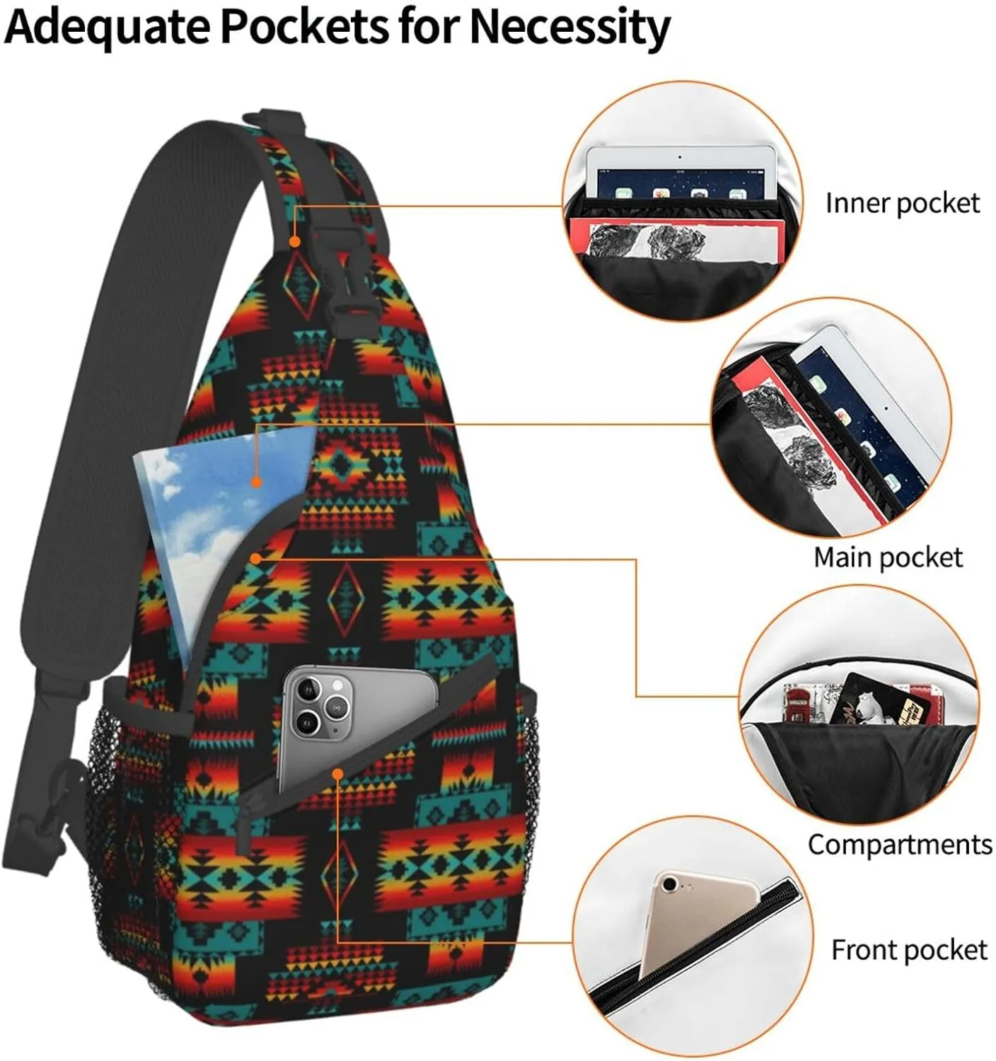 Native American Crossbody Sling Backpack Travel Hiking Daypack For Men Women Shoulder Bag For Climbing Cycling