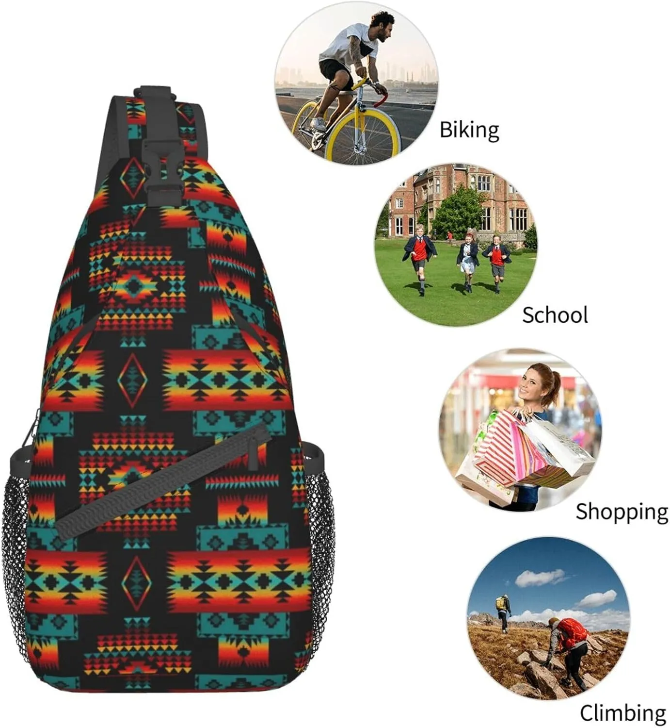 Native American Crossbody Sling Backpack Travel Hiking Daypack For Men Women Shoulder Bag For Climbing Cycling