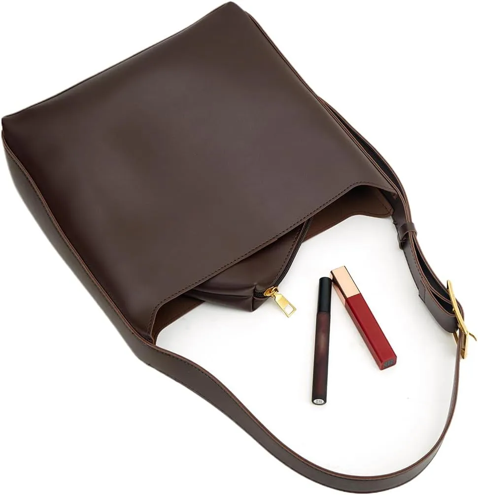 NEBIL Leather Bucket Bags For Women,Slouchy Shoulder Bag Purses Hobo Tote Bags with Wallet