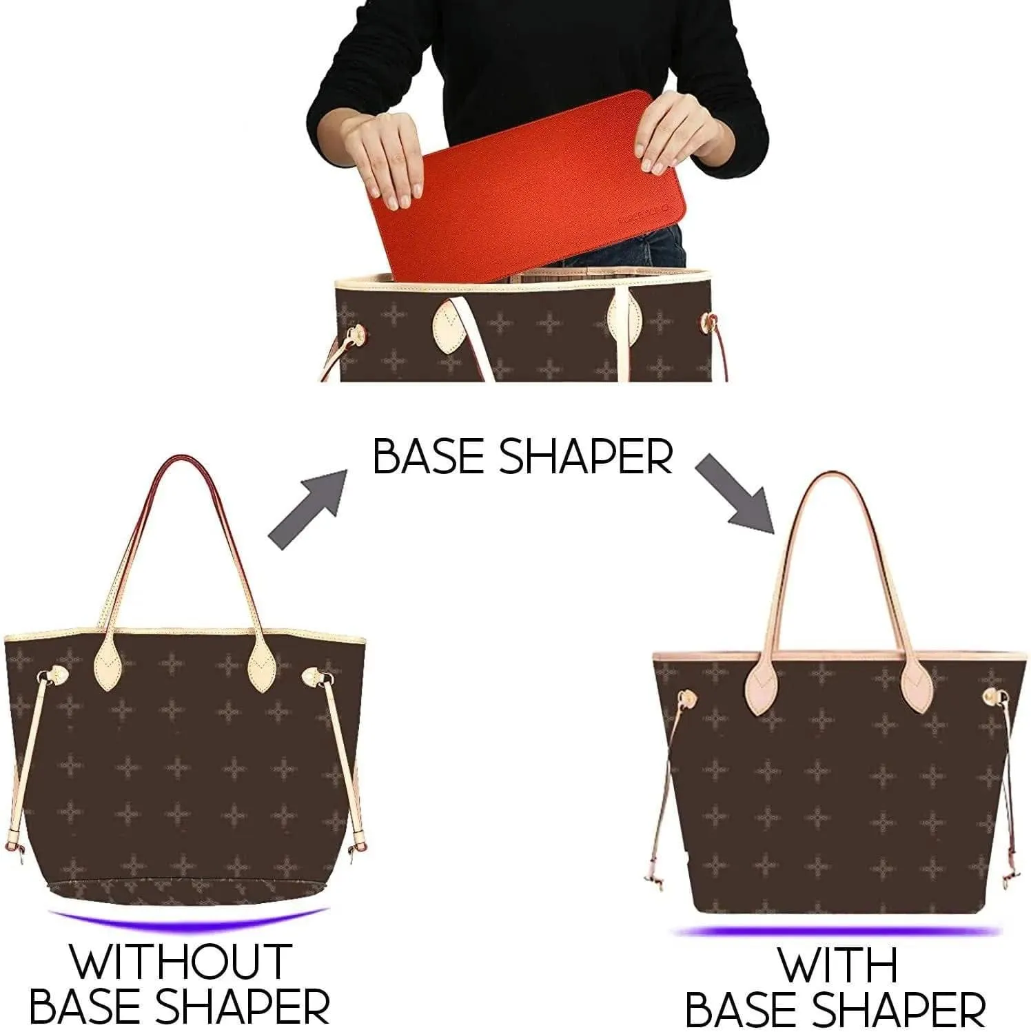 Neverfull GM Base Shaper, Bag Shaper for LV Never full Bags and other LV Totes, Vegan Leather (Ballerine Pink, GM)