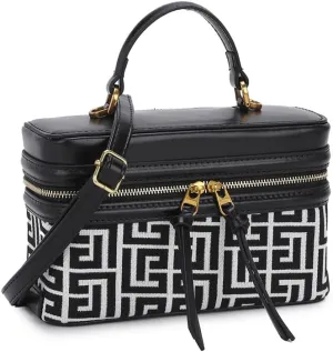 New Classic Satchel Crossbody Purse for Women Chic Mini Box Purse, Women Crossbody Shoulder Bag (Black and White)