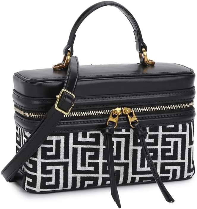 New Classic Satchel Crossbody Purse for Women Chic Mini Box Purse, Women Crossbody Shoulder Bag (Black and White)