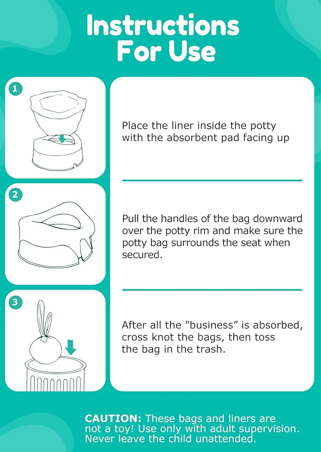 Newnice 90 Packs Disposable Potty Liners With 200ML Absorbent Pads, Travel Refill Bags Compatible With OXO Tot 2-in-1 Go Potty, Training Liners Fit Most Chairs for Kids, Toddlers
