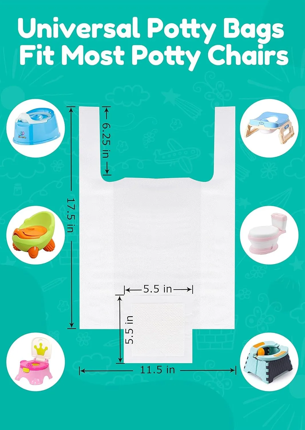 Newnice 90 Packs Disposable Potty Liners With 200ML Absorbent Pads, Travel Refill Bags Compatible With OXO Tot 2-in-1 Go Potty, Training Liners Fit Most Chairs for Kids, Toddlers